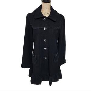 BKE Black Button-Up Coat feminine ruffle wool XL
